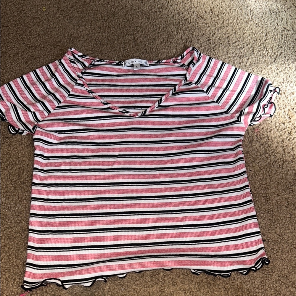 Striped Pink and Black Short Sleeve Top